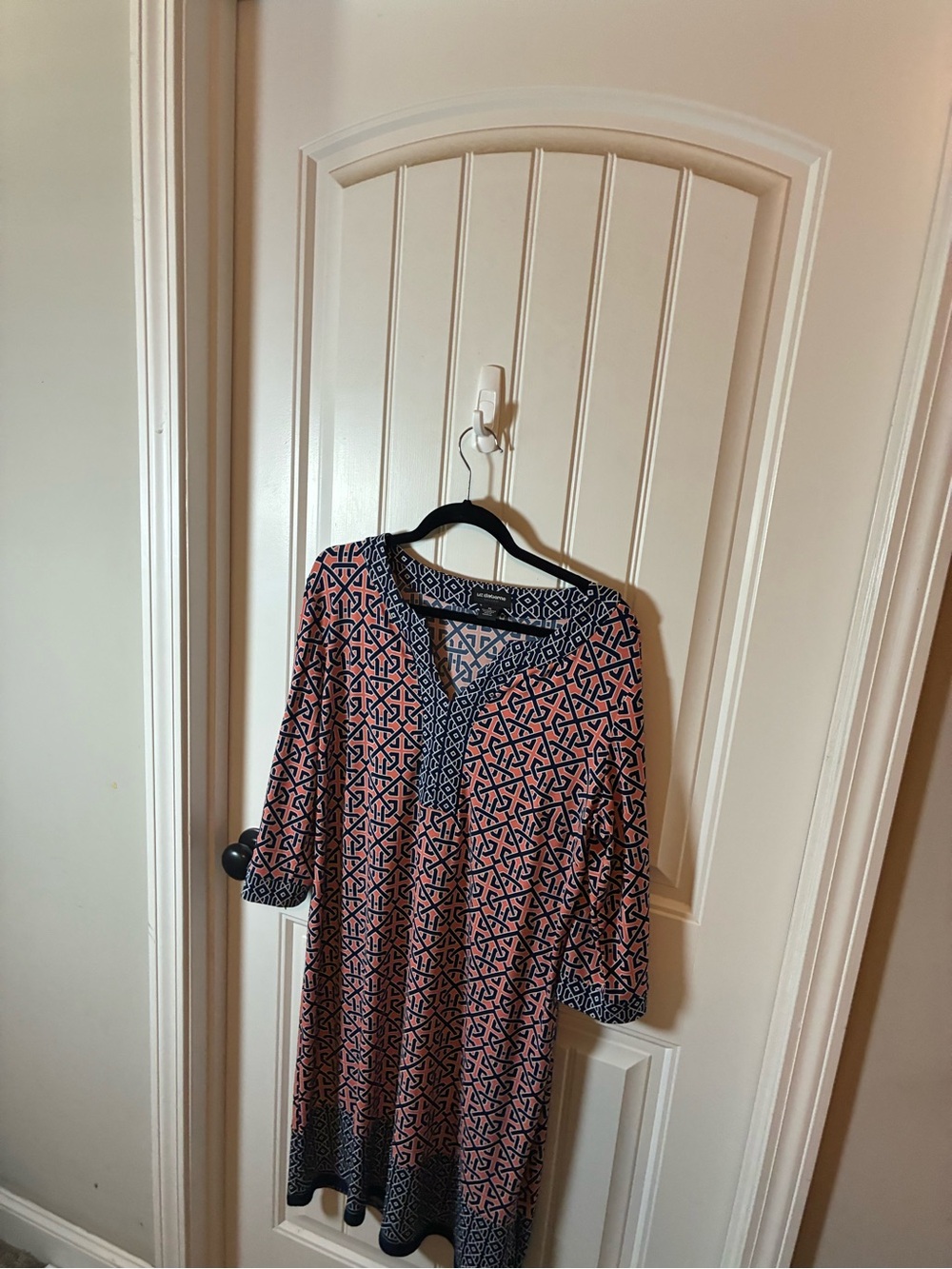 Liz Claiborne Coral and Navy Geometric Long Sleeve Dress